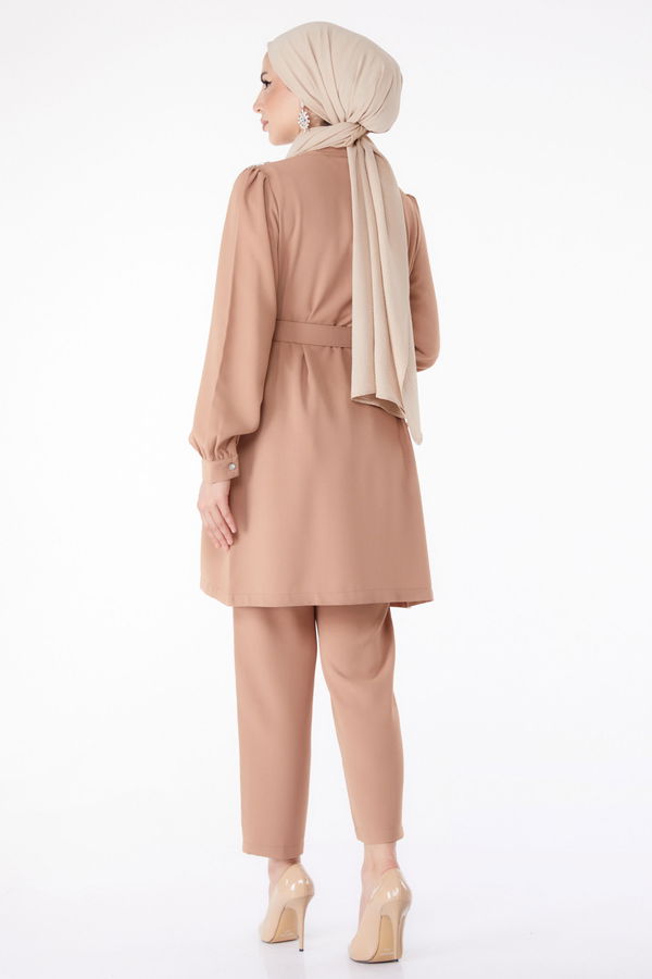 Taşlı Tunik+Pantalon Vizon - 25282 VİZON