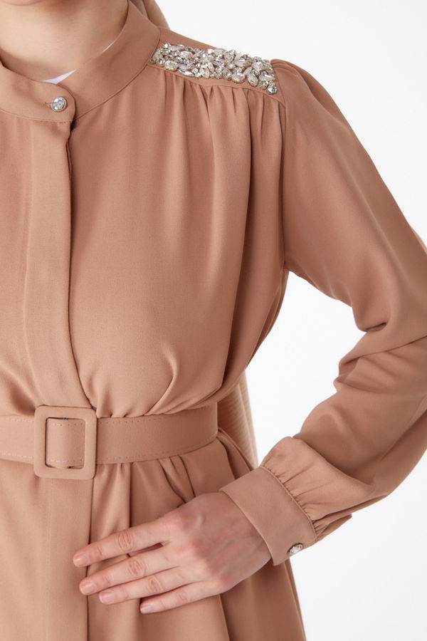 Taşlı Tunik+Pantalon Vizon - 25282 VİZON