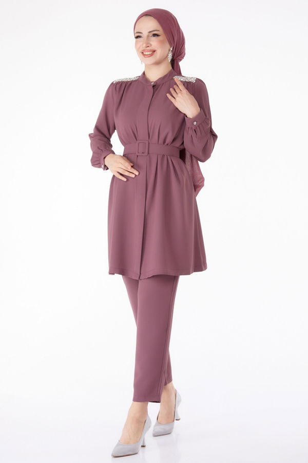 Taşlı Tunik+Pantalon Lila - 25282