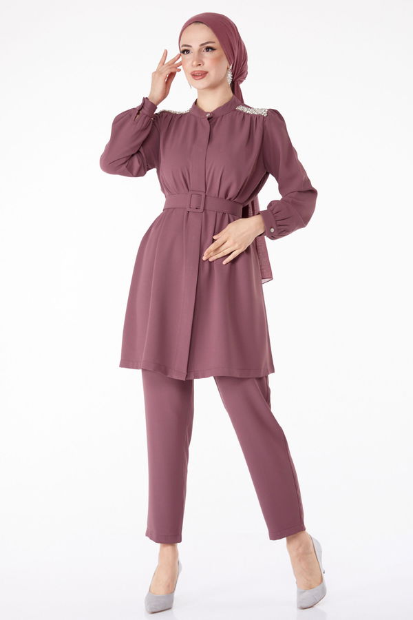Taşlı Tunik+Pantalon Lila - 25282