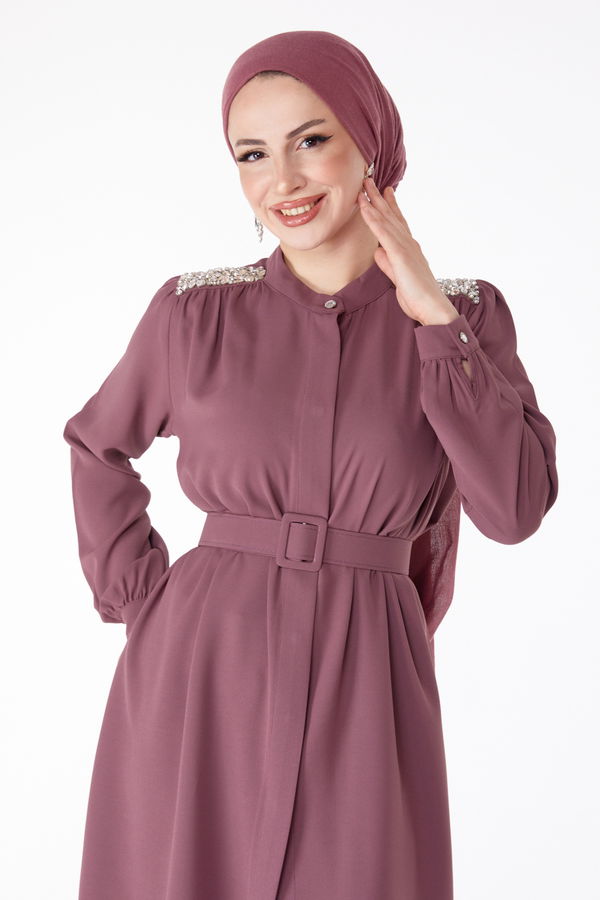 Taşlı Tunik+Pantalon Lila - 25282