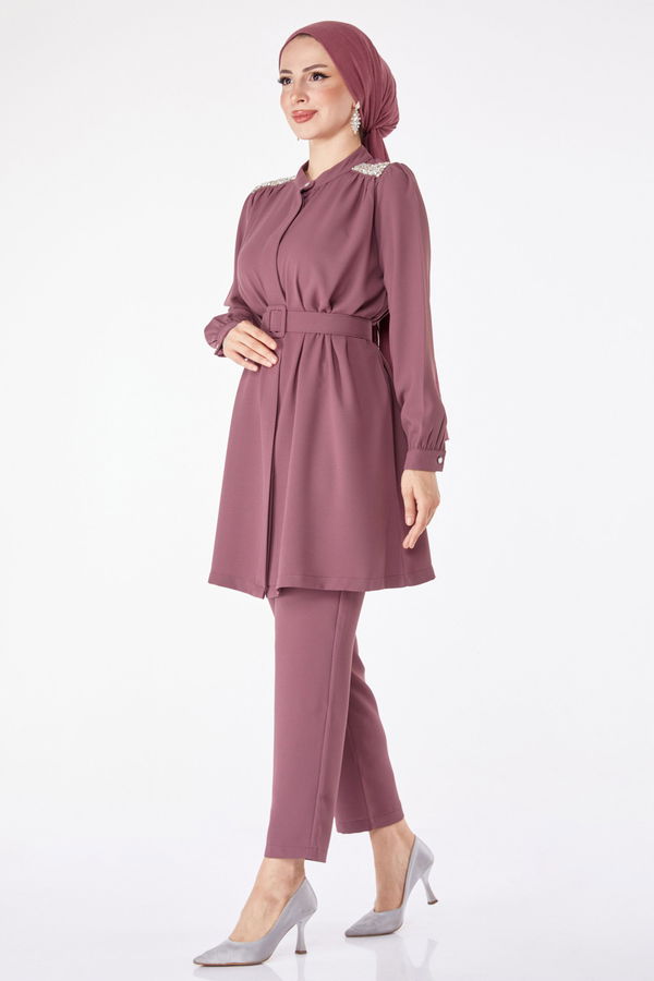 Taşlı Tunik+Pantalon Lila - 25282