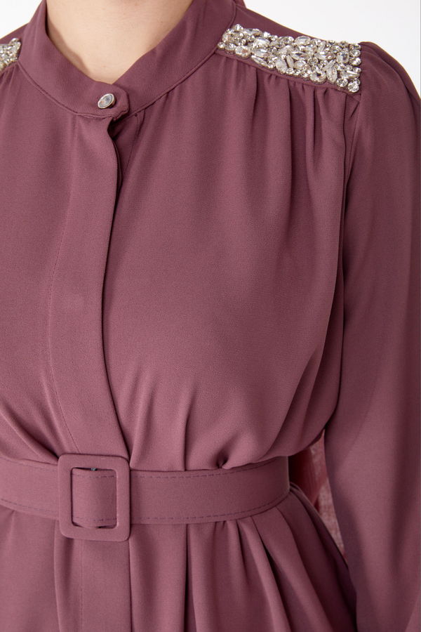 Taşlı Tunik+Pantalon Lila - 25282