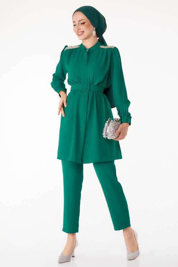 Taşlı Tunik+Pantalon Yeşil - 25282