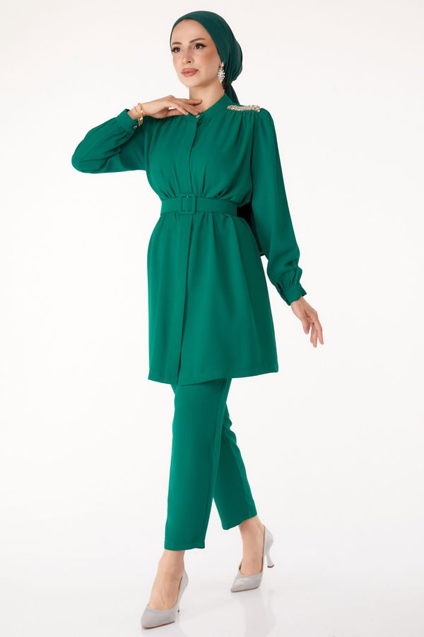 Taşlı Tunik+Pantalon Yeşil - 25282