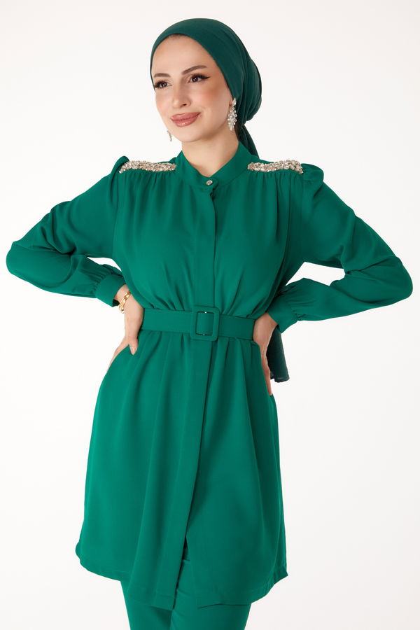 Taşlı Tunik+Pantalon Yeşil - 25282