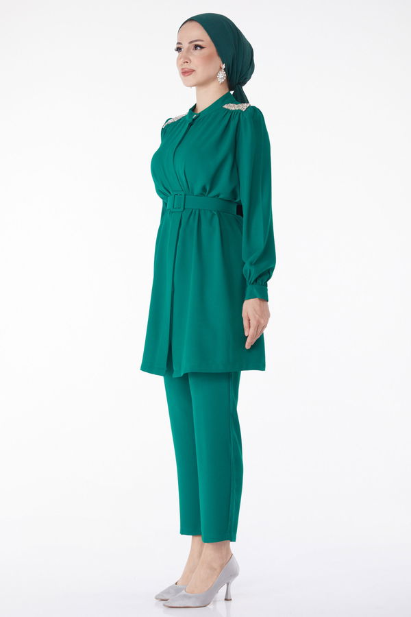 Taşlı Tunik+Pantalon Yeşil - 25282