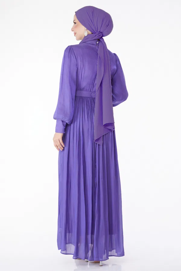 Pileli Abiye Elbise Lila - 25284 LİLA