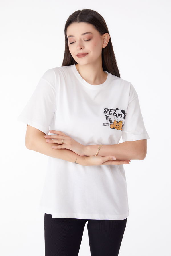 Baskılı T-shirt Beyaz - 25286 BEYAZ