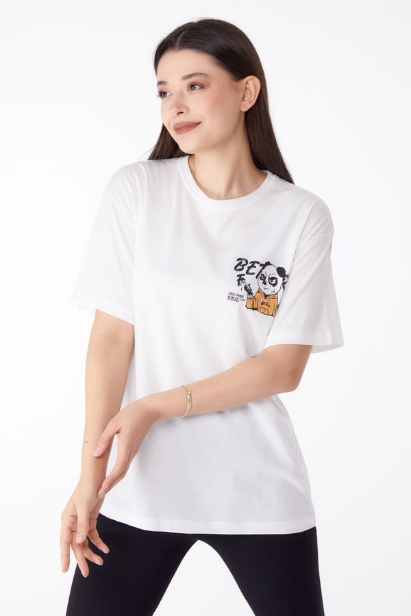 Baskılı T-shirt Beyaz - 25286 BEYAZ