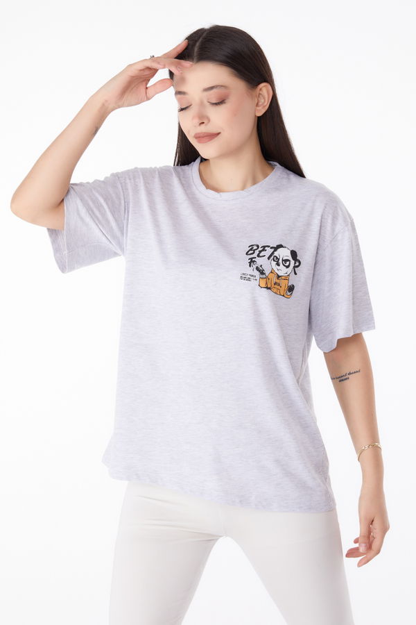 Baskılı T-shirt Gri - 25286