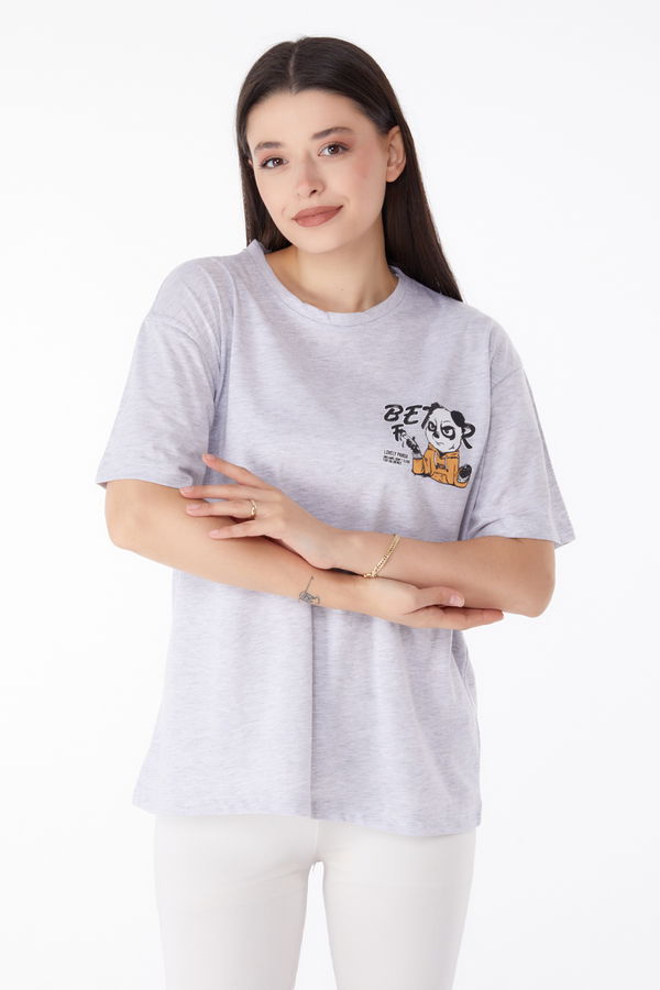 Baskılı T-shirt Gri - 25286