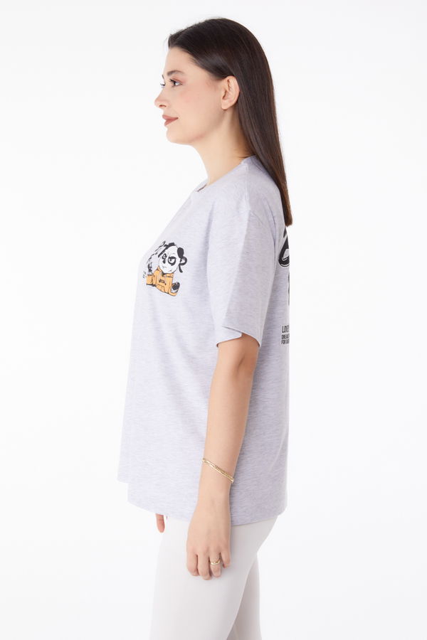 Baskılı T-shirt Gri - 25286