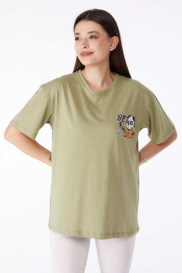Baskılı T-shirt Yeşil - 25286 YEŞİL