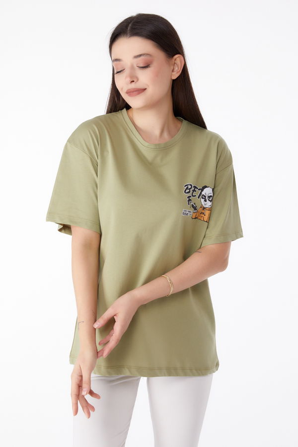 Baskılı T-shirt Yeşil - 25286 YEŞİL