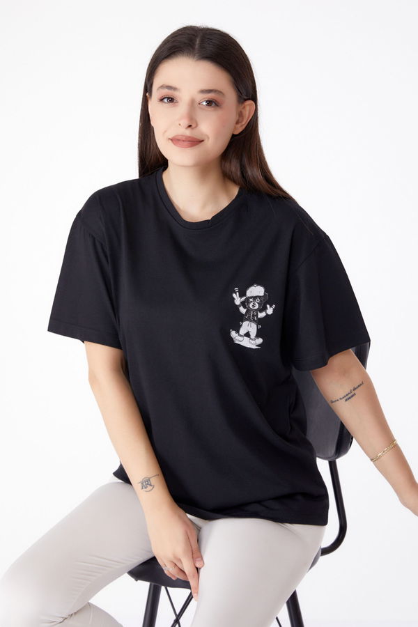 Baskılı T-shirt Siyah - 25287 SİYAH