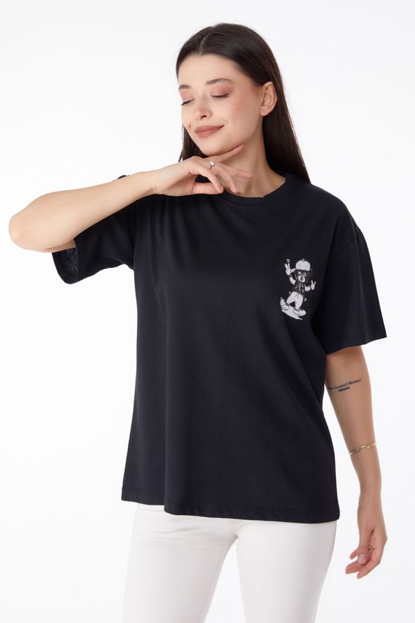 Baskılı T-shirt Siyah - 25287 SİYAH