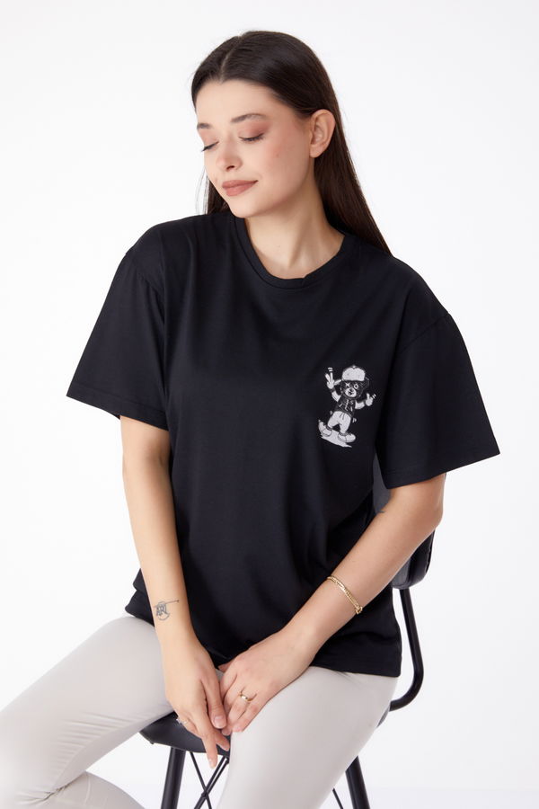 Baskılı T-shirt Siyah - 25287 SİYAH