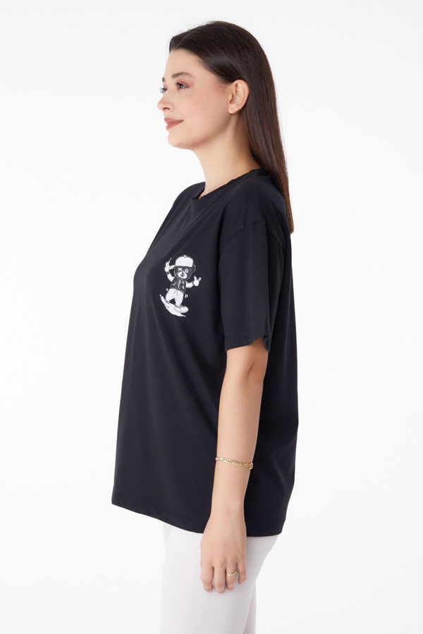 Baskılı T-shirt Siyah - 25287 SİYAH