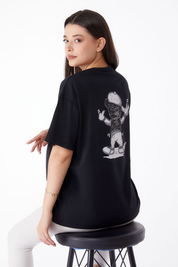 Baskılı T-shirt Siyah - 25287 SİYAH