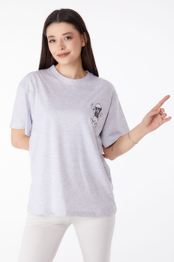 Baskılı T-shirt Gri - 25287