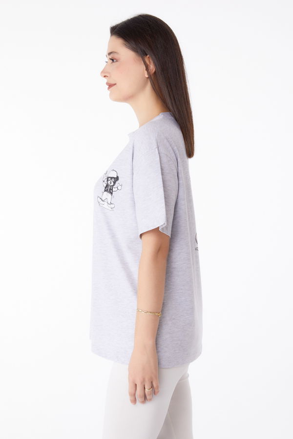 Baskılı T-shirt Gri - 25287