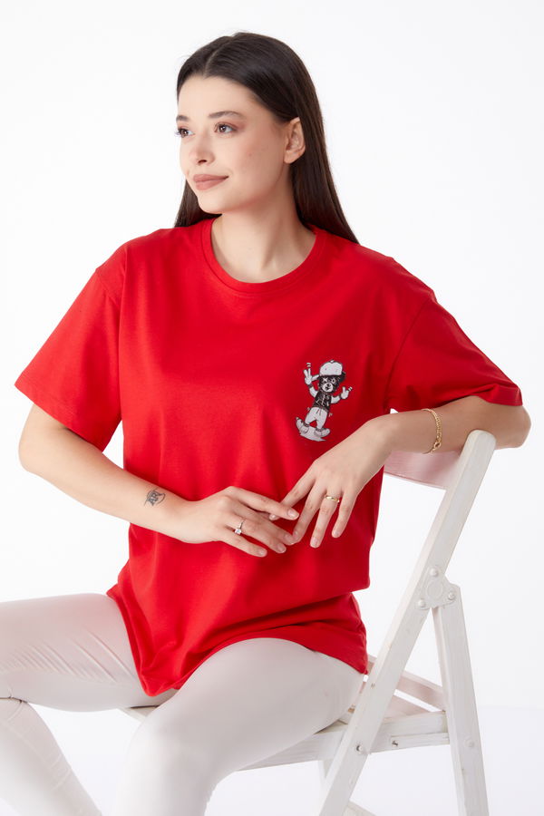 Baskılı T-shirt Kırmızı - 25287 Kırmızı