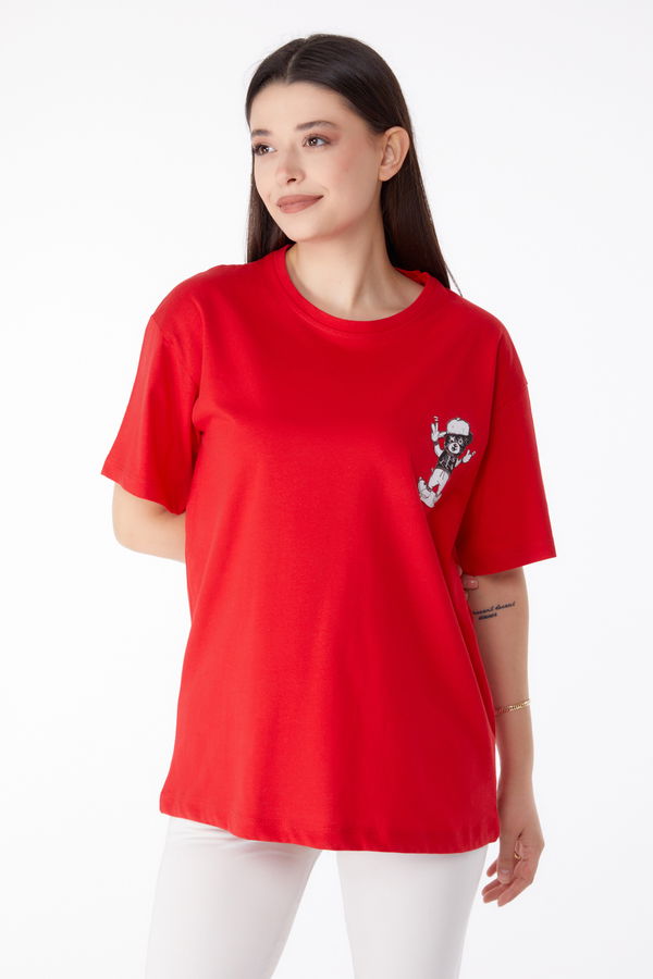 Baskılı T-shirt Kırmızı - 25287 Kırmızı
