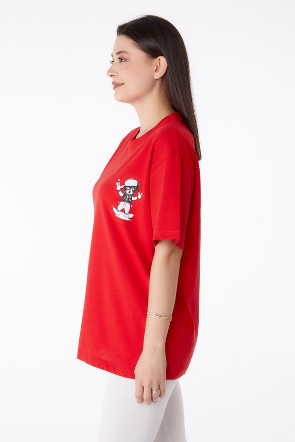 Baskılı T-shirt Kırmızı - 25287 Kırmızı
