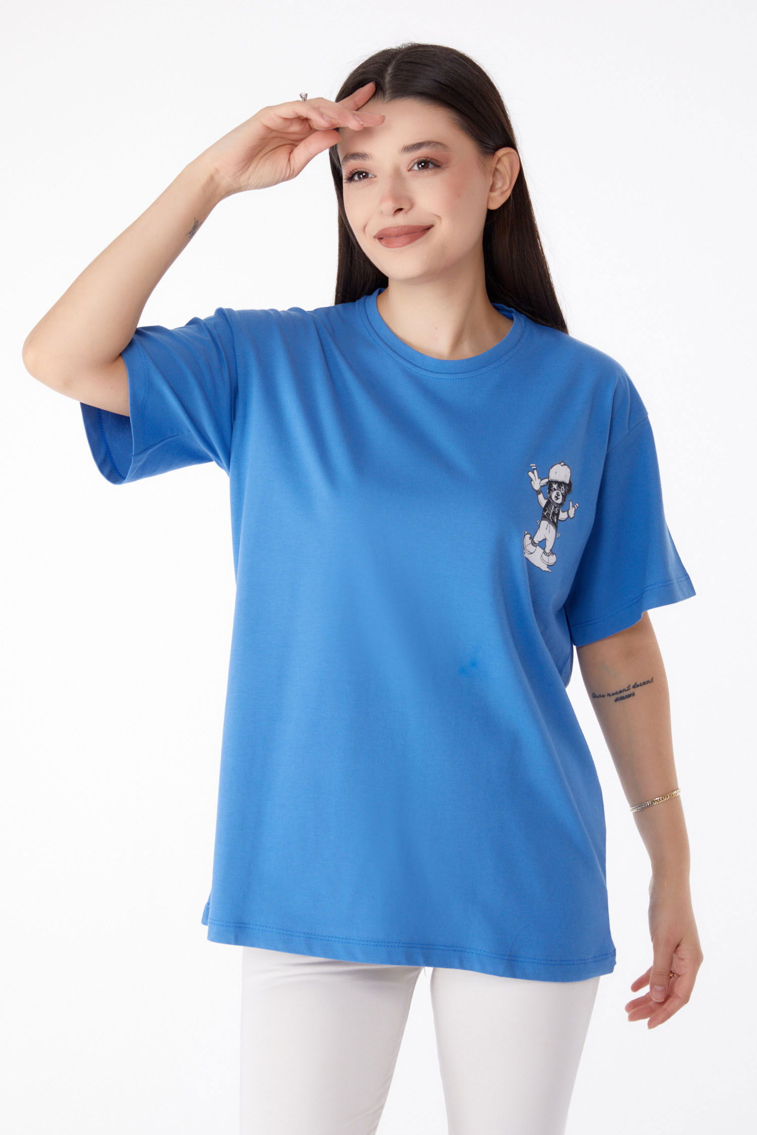 Baskılı T-shirt Mavi - 25287 MAVİ
