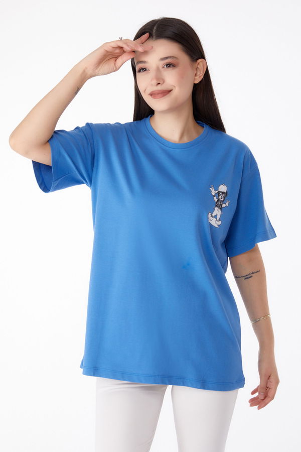 Baskılı T-shirt Mavi - 25287 MAVİ