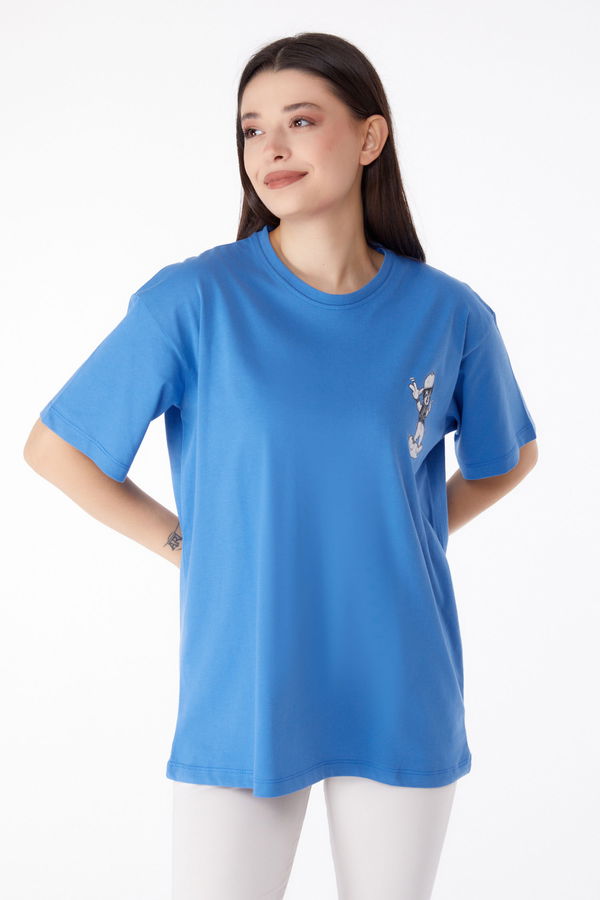 Baskılı T-shirt Mavi - 25287 MAVİ