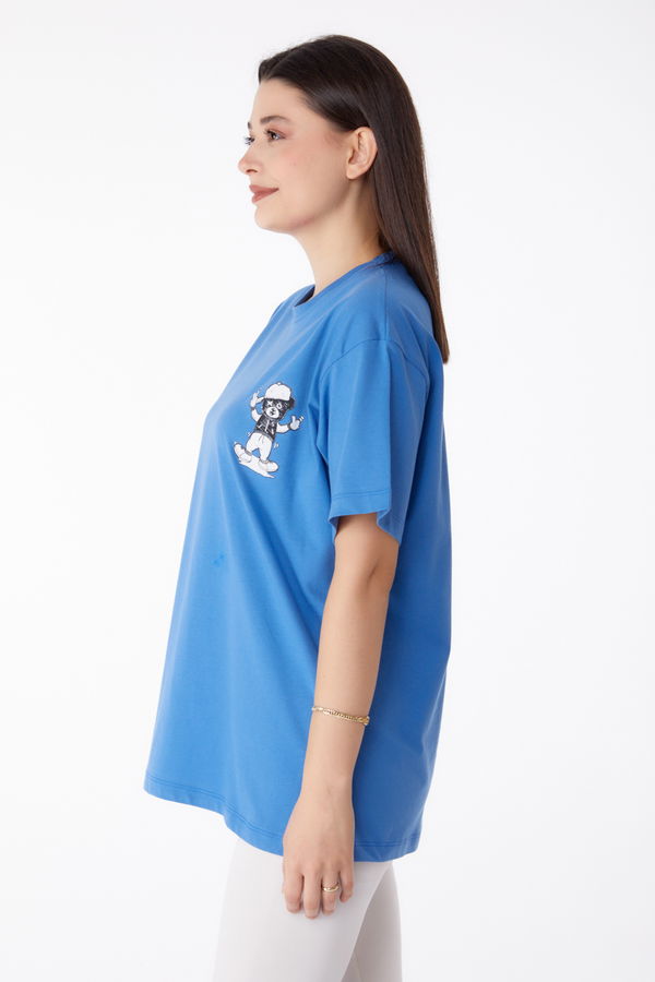 Baskılı T-shirt Mavi - 25287 MAVİ