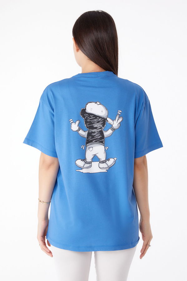 Baskılı T-shirt Mavi - 25287 MAVİ