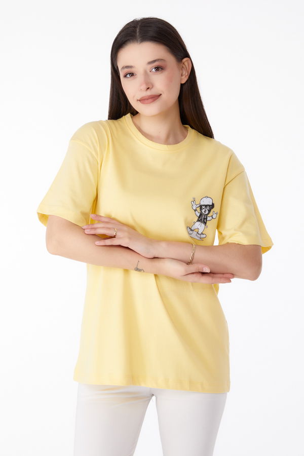 Baskılı T-shirt Sarı - 25287 Sarı