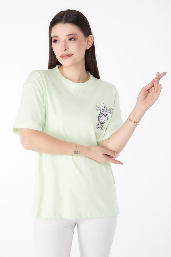 Baskılı T-shirt Yeşil - 25288