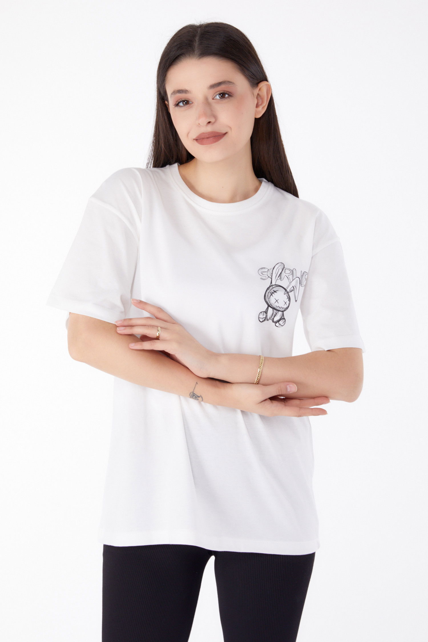 Baskılı T-shirt Beyaz - 25288