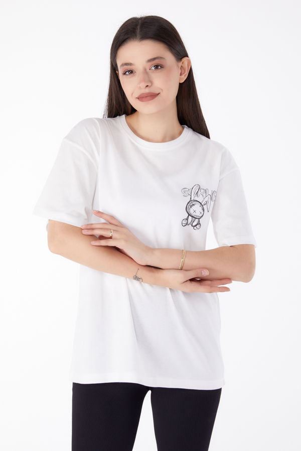 Baskılı T-shirt Beyaz - 25288