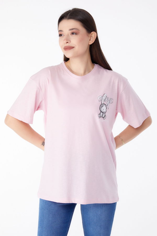 Baskılı T-shirt Pembe - 25288 PEMBE