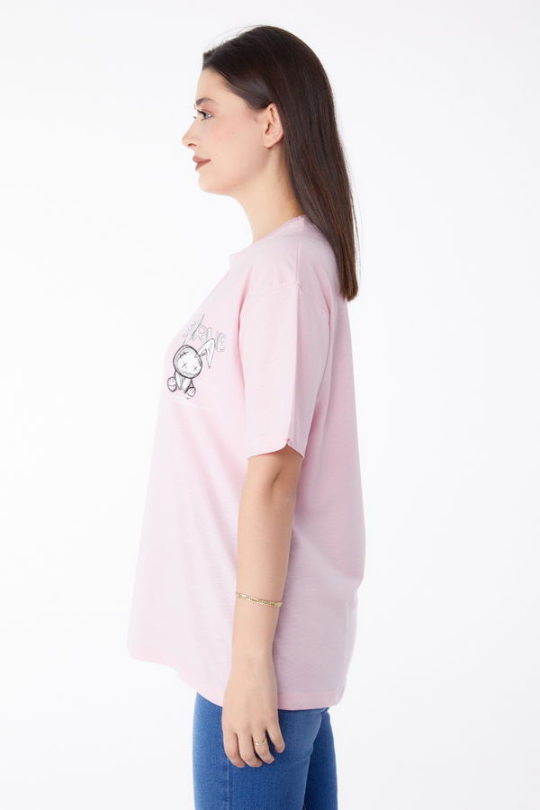 Baskılı T-shirt Pembe - 25288 PEMBE
