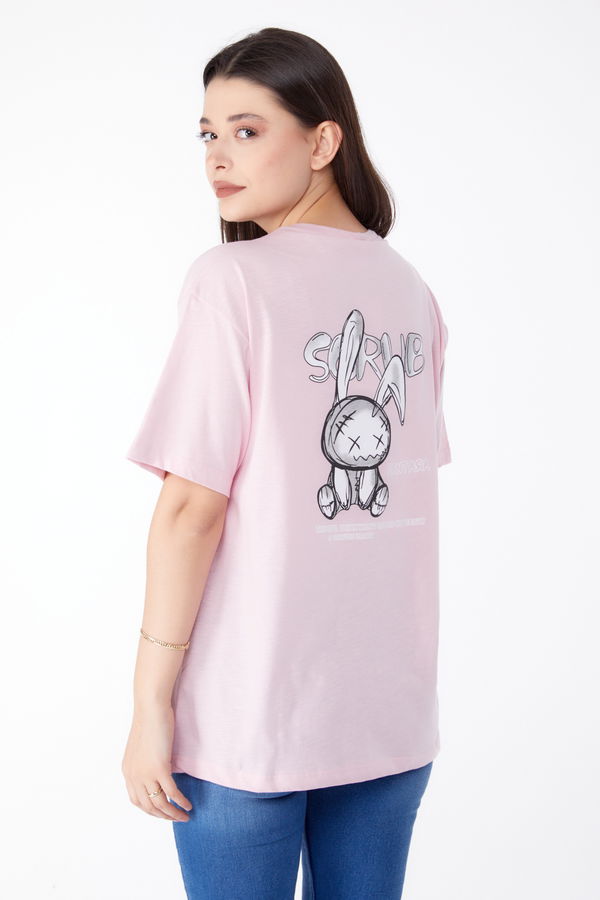 Baskılı T-shirt Pembe - 25288 PEMBE