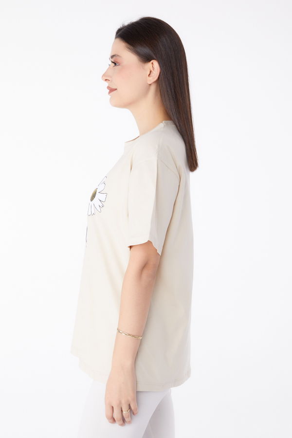 Baskılı T-shirt Bej - 25289 BEJ