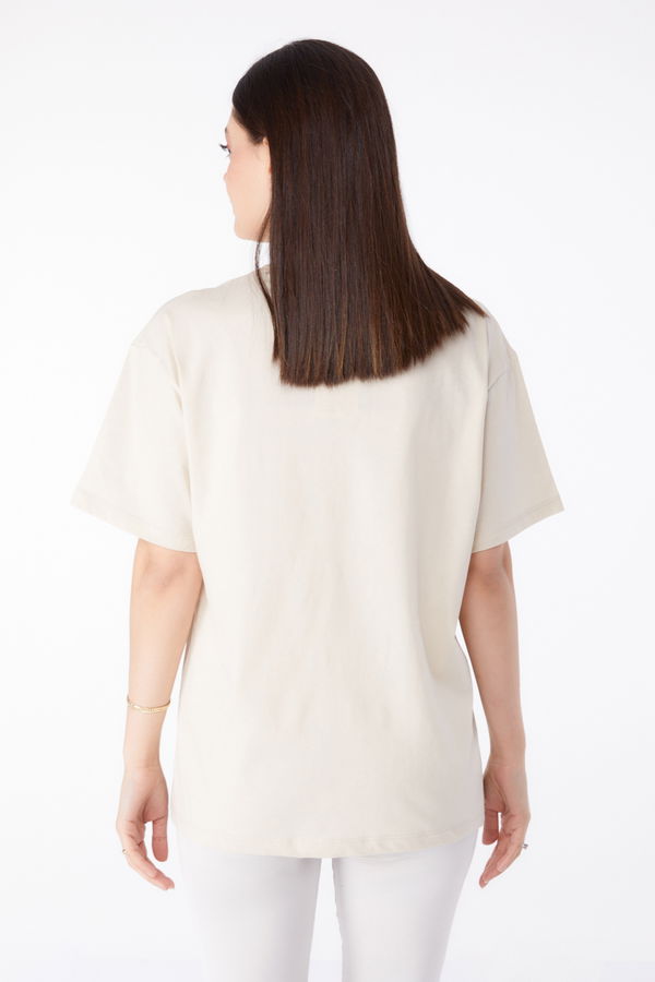 Baskılı T-shirt Bej - 25289 BEJ