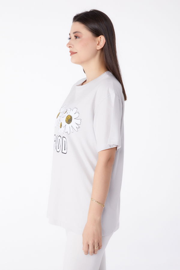 Baskılı T-shirt Bej - 25289 BEJ