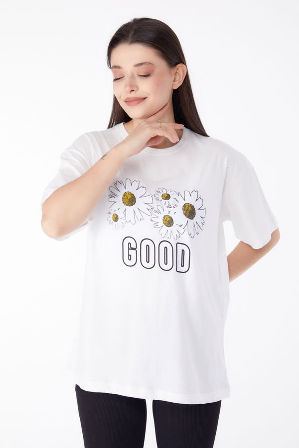 Baskılı T-shirt Beyaz - 25289 BEYAZ