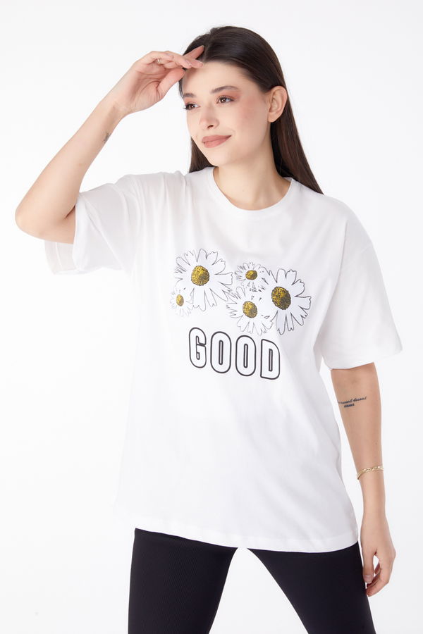Baskılı T-shirt Beyaz - 25289 BEYAZ