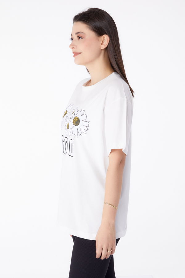 Baskılı T-shirt Beyaz - 25289 BEYAZ