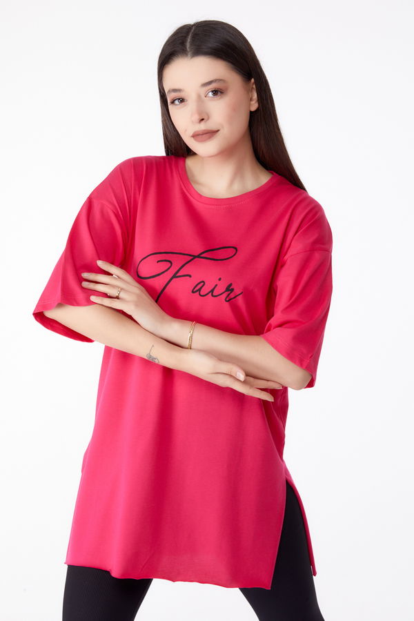 Baskılı T-shirt Fuşya - 25290 FUŞYA