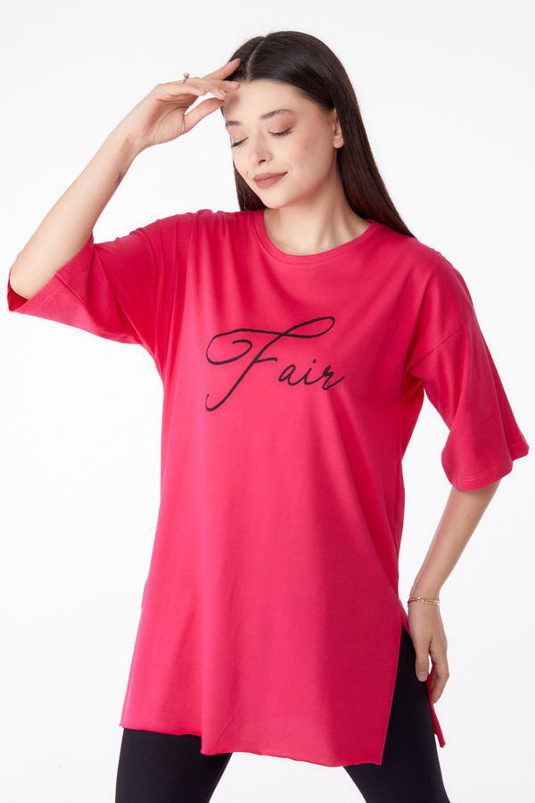 Baskılı T-shirt Fuşya - 25290 FUŞYA