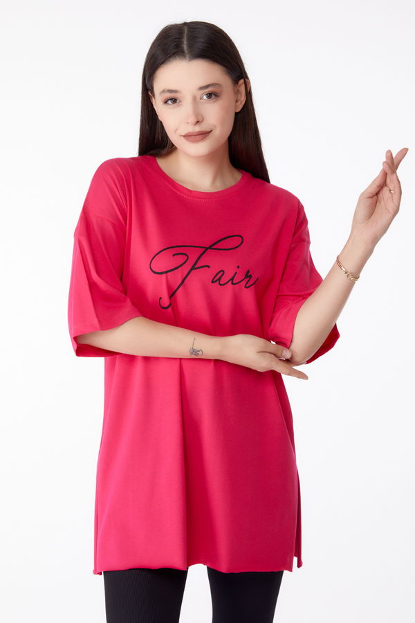 Baskılı T-shirt Fuşya - 25290 FUŞYA